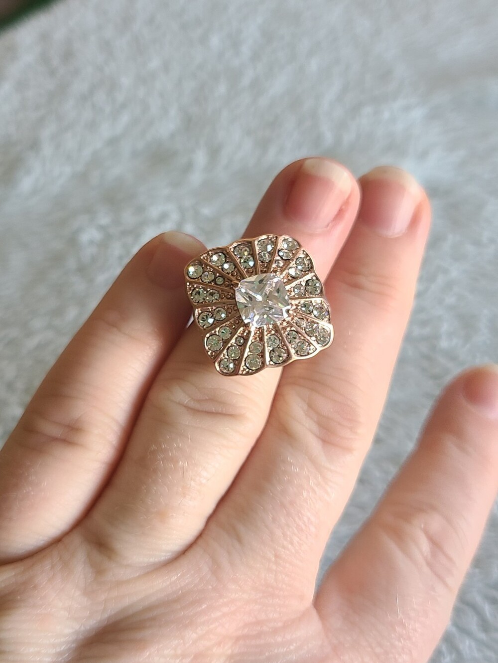Rose Gold Halo Crystal Statement Ring